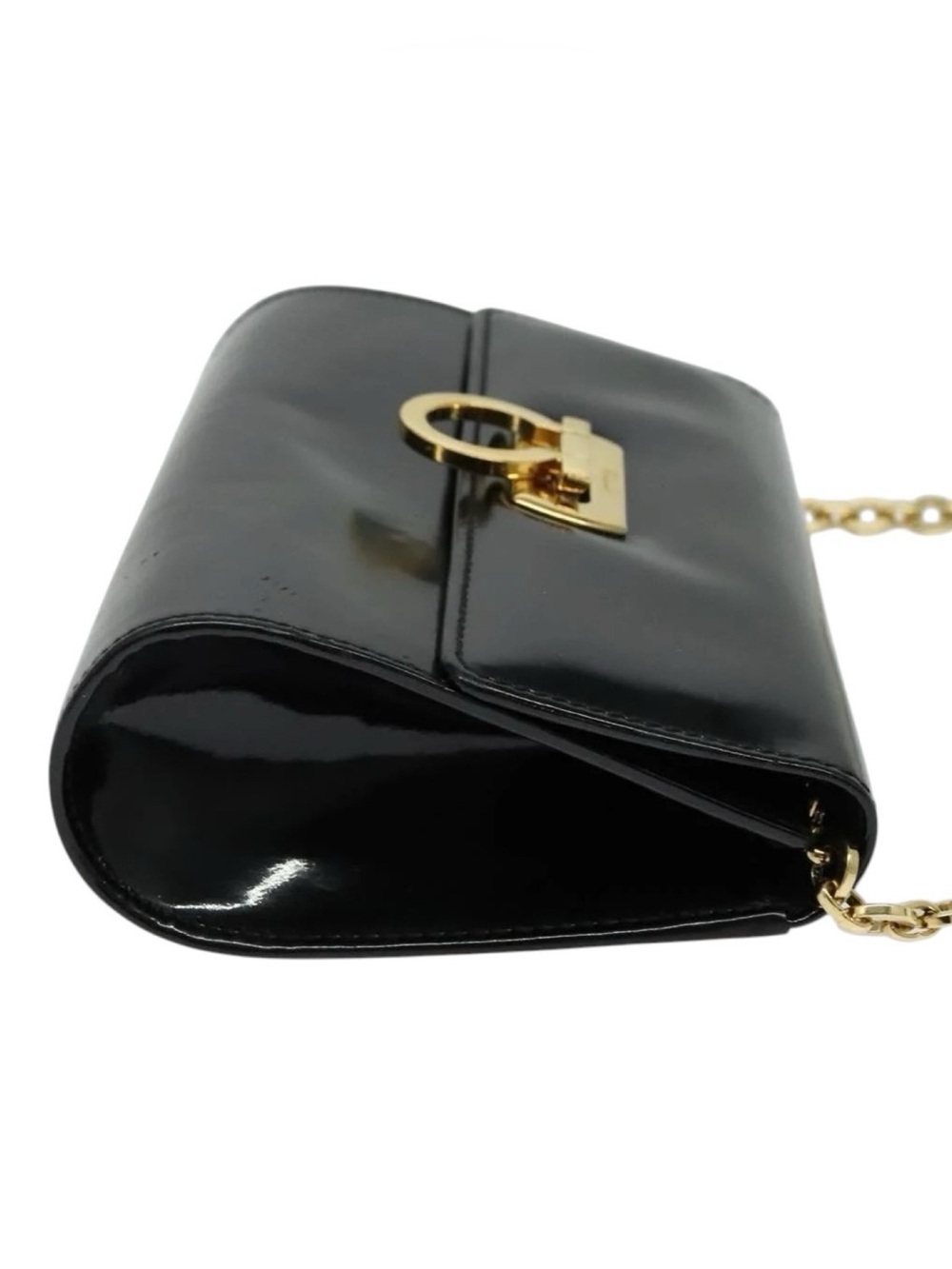 Salvatore Ferragamo Black Patent Leather Shoulder Bag Gold Hardware - Picture 3 of 10